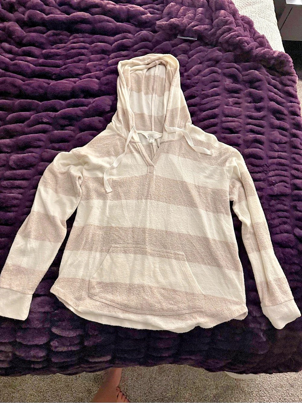 Market & Spruce Striped Hooded Top in White & Pink